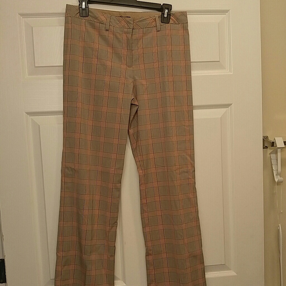 BCBG Blue, Tan and Red Plaid Boot Cut Pant; Size 8